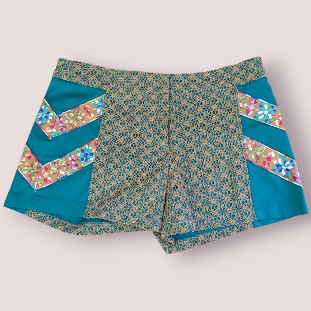 Judith March Embroidered Emerald Shorts